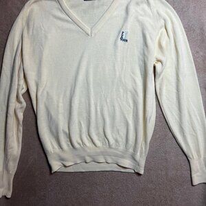 Vtg PGA Tour Sweater Men Large Golf Cotton Made in USA Pale Light Yellow‎ (Z)